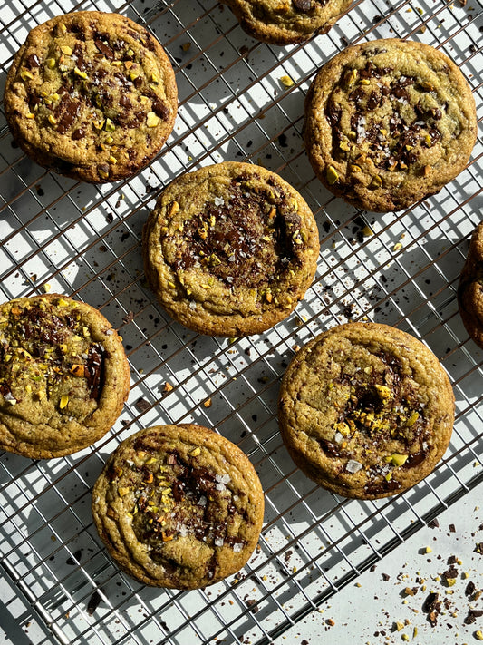 12 Salted Pistachio &  Dark Chocolate Chunk Cookies